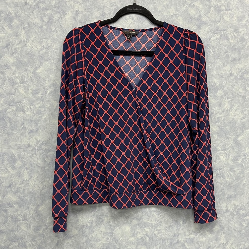 Banana Republic Wrap Blouse Long Sleeve Geometric Print Top Size S - Picture 2 of 9